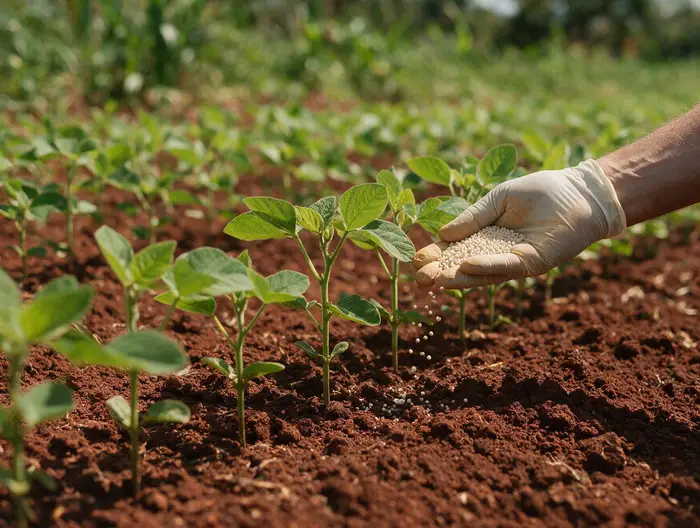 Aplicação de fertilizante em ensaio de campo